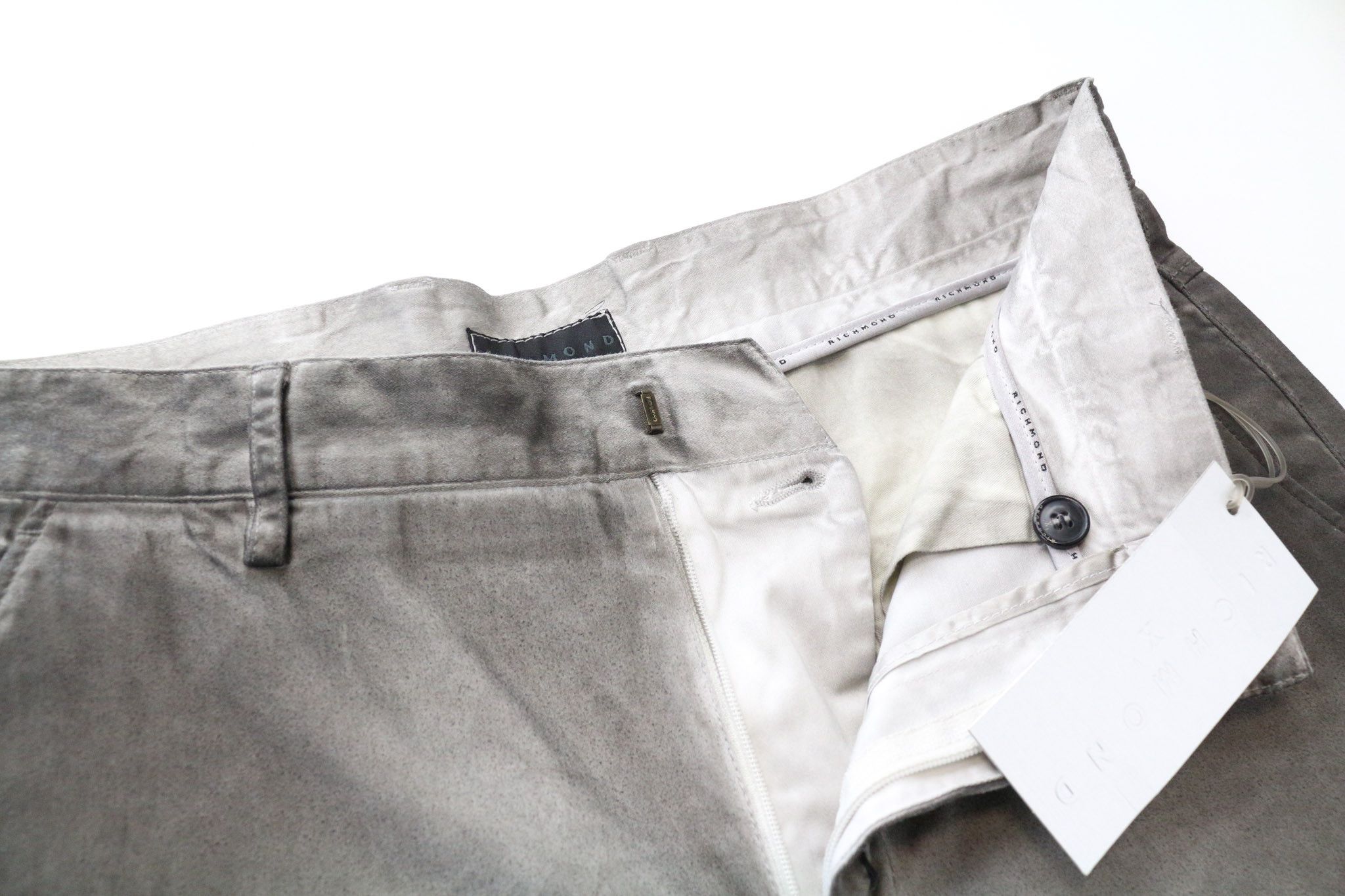 John Richmond 48 Grey Cotton Stretch Aged Look Flat Front Trousers 75851 Size US 32 / EU 48 - 3 Thumbnail