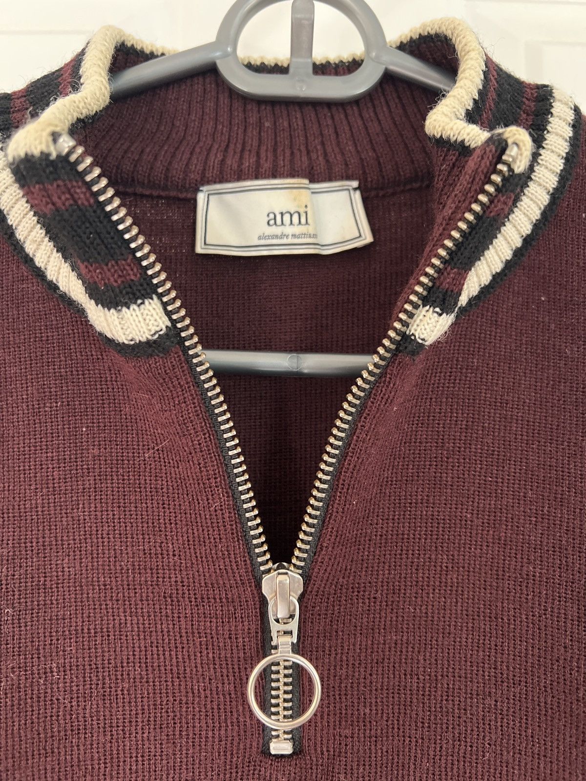 AMI AMI Stripe-Trimmed Wool Half-Zip Sweater Size US M / EU 48-50 / 2 - 3 Thumbnail
