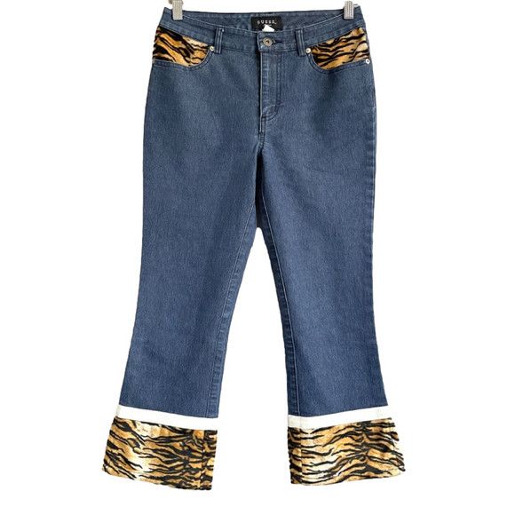 Guess Y2K Guess Bootcut Cropped Jeans w/ Faux Fur Trim - 28" Size 28" / US 6 / IT 42 - 3 Thumbnail