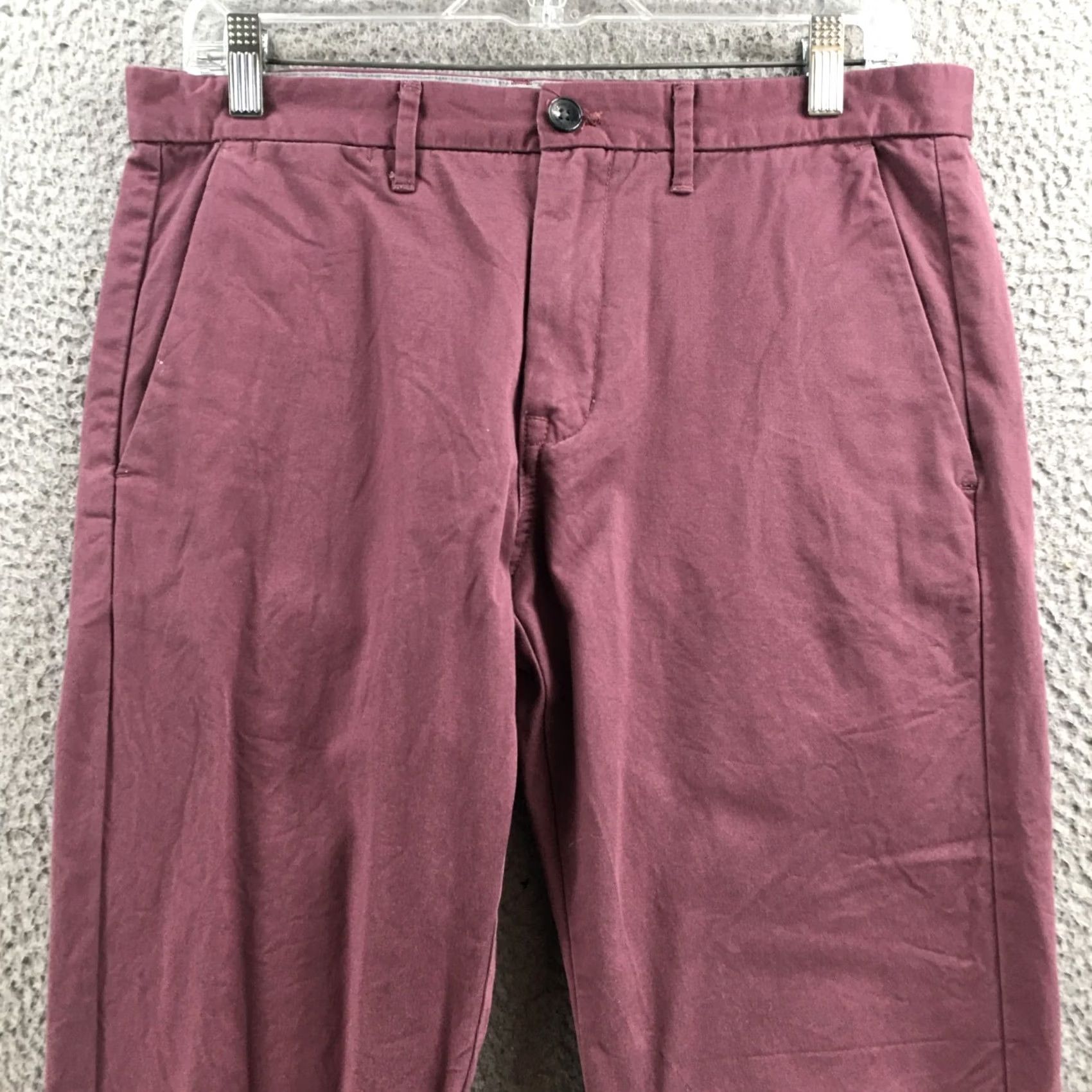 Calvin Klein Calvin Klein Straight Chino Pants Mens 31x32 Burgundy Button Front Cotton Zip Pants Size US 31 - 2 Thumbnail