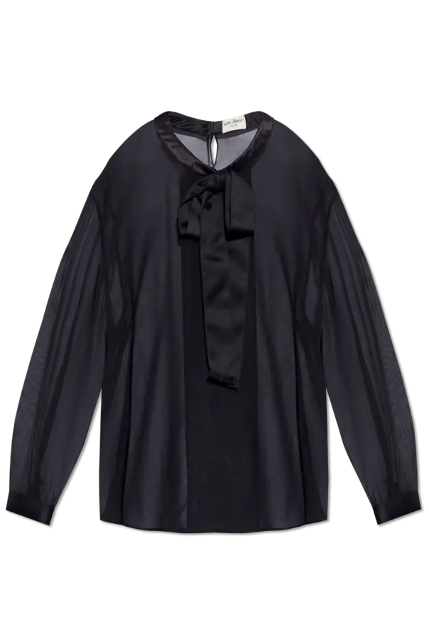Saint Laurent Paris o1bcso1str1124 Blouse In Silk Muslin in Black Size US XXS / EU 40 - 1 Preview