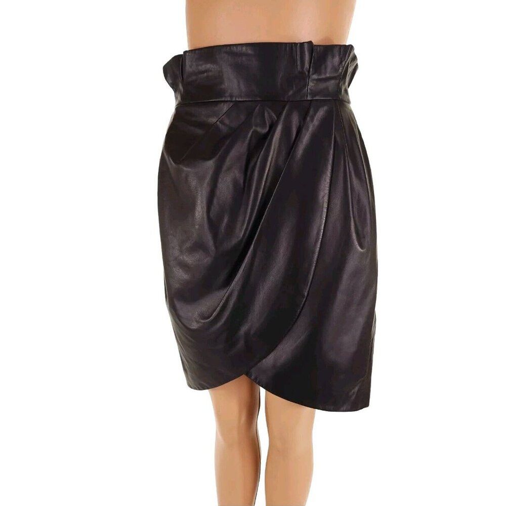 Versace Versace Wrap-effect Pleated Leather Mini Skirt Black IT 42 6 Size 28" / US 6 / IT 42 - 5 Thumbnail