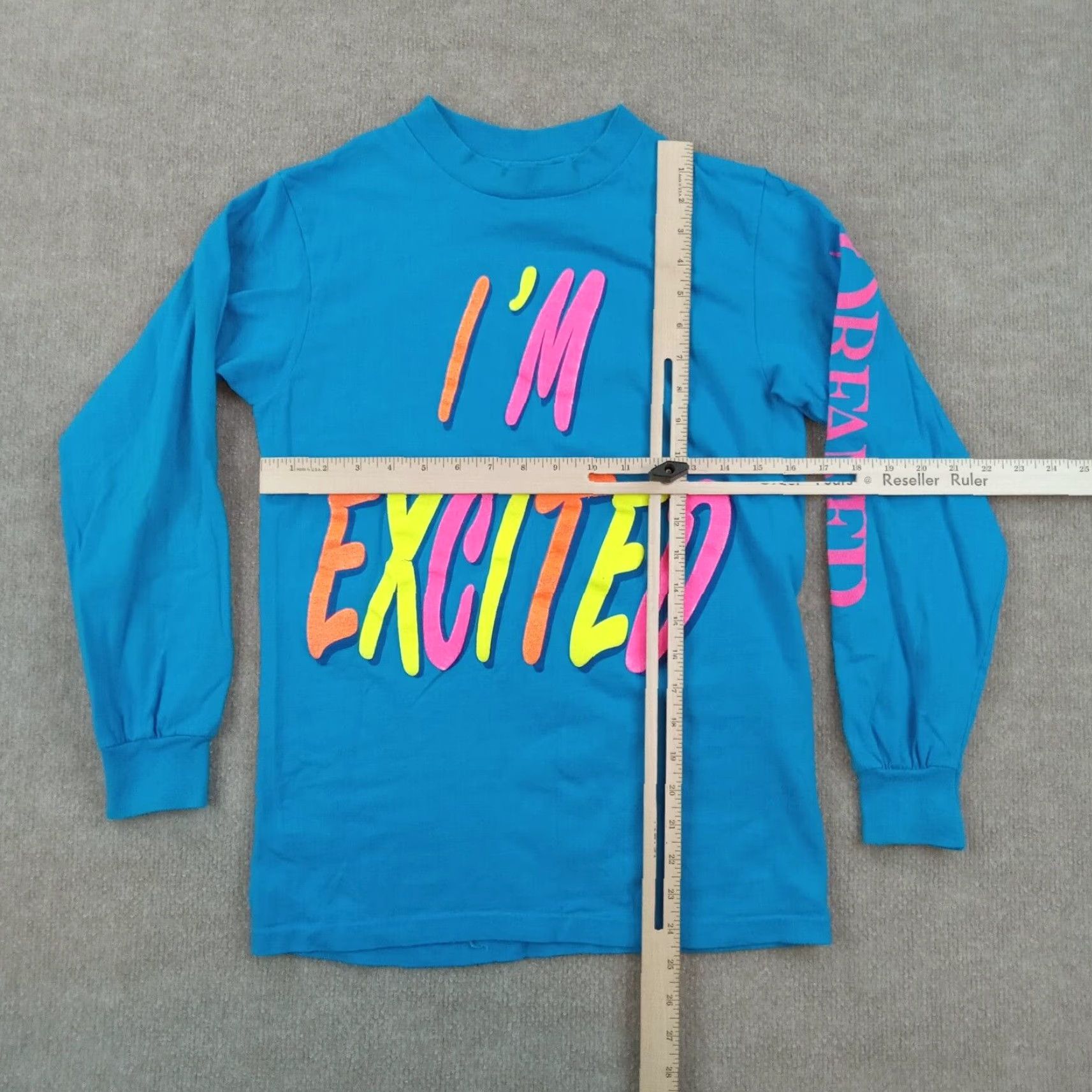 Hanes VINTAGE I'm Excited Shirt Womens Small Blue Puff Letters Casual How 'Bout U? Hanes Shirt Womens Small Blue Puff Letters Casual How 'Bout U? Vintage Size S / US 4 / IT 40 - 2 Thumbnail
