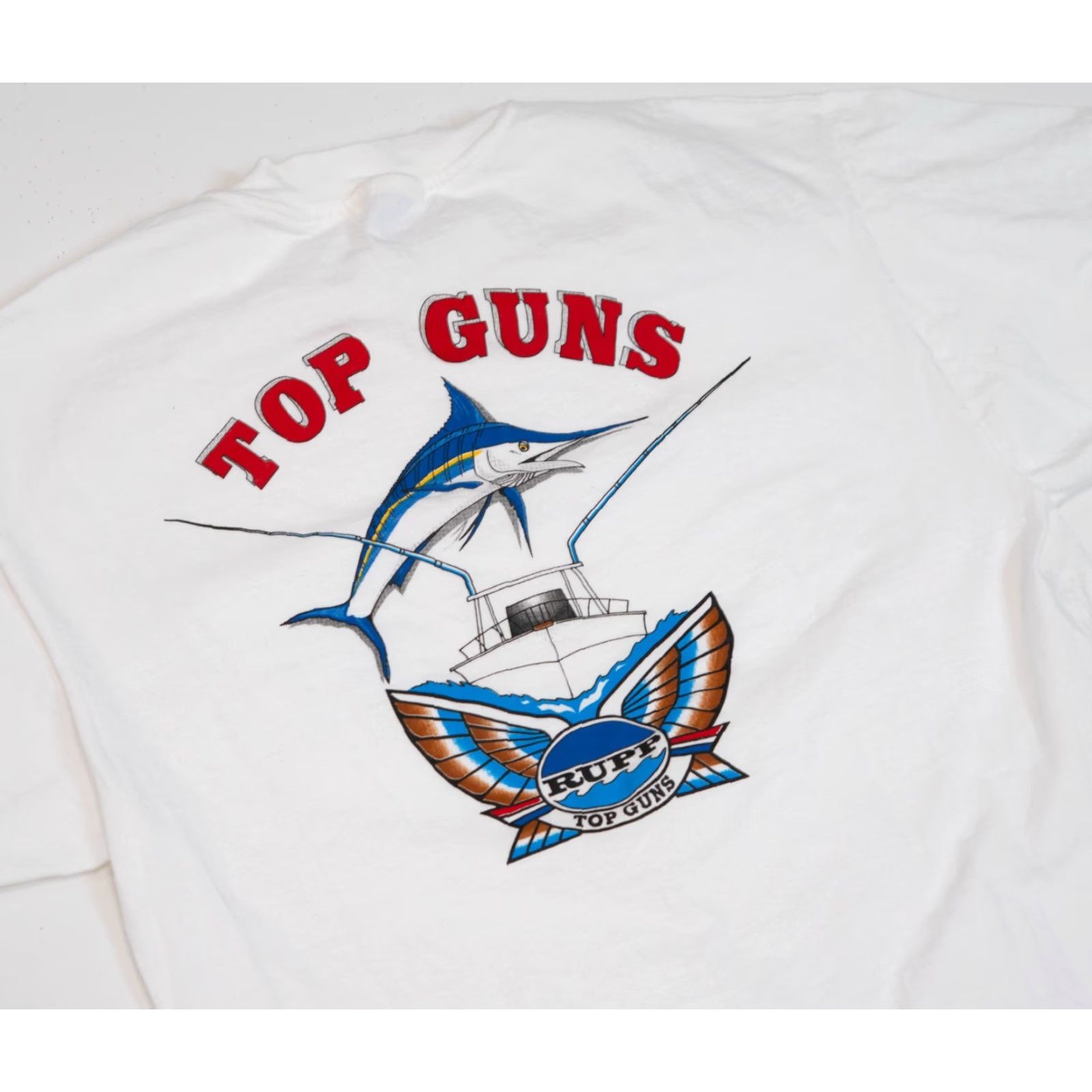 Hanes Hanes Rupp Top Guns T-Shirt Men L White Cotton Graphic Print Crew Neck Short Sleeve Logo 90s Fishing Outdoors Boat/Dad Style Size US L / EU 52-54 / 3 - 3 Thumbnail