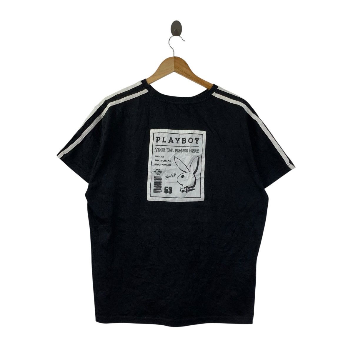 Playboy Playboy Streetwear Tee Black White Striped Shoulders Size US L / EU 52-54 / 3 - 1 Thumbnail