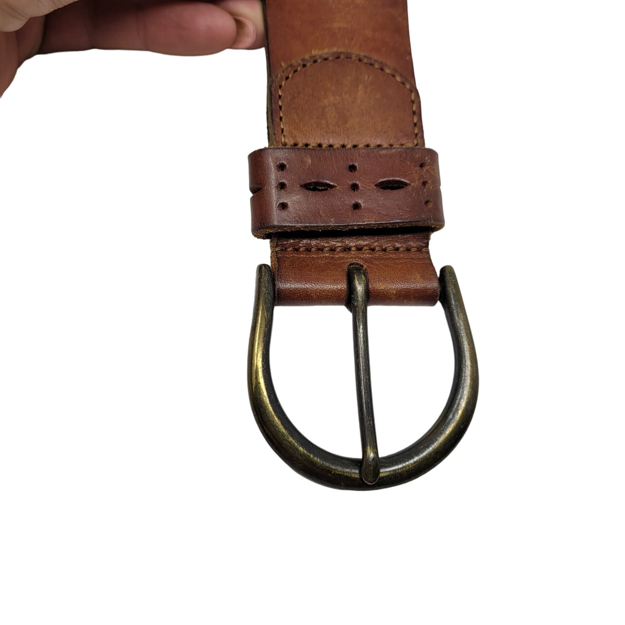 American Eagle Outfitters AEO Genuine Leather Brown Belt M Perforated Studded Boho Cou Size ONE SIZE - 12 Thumbnail