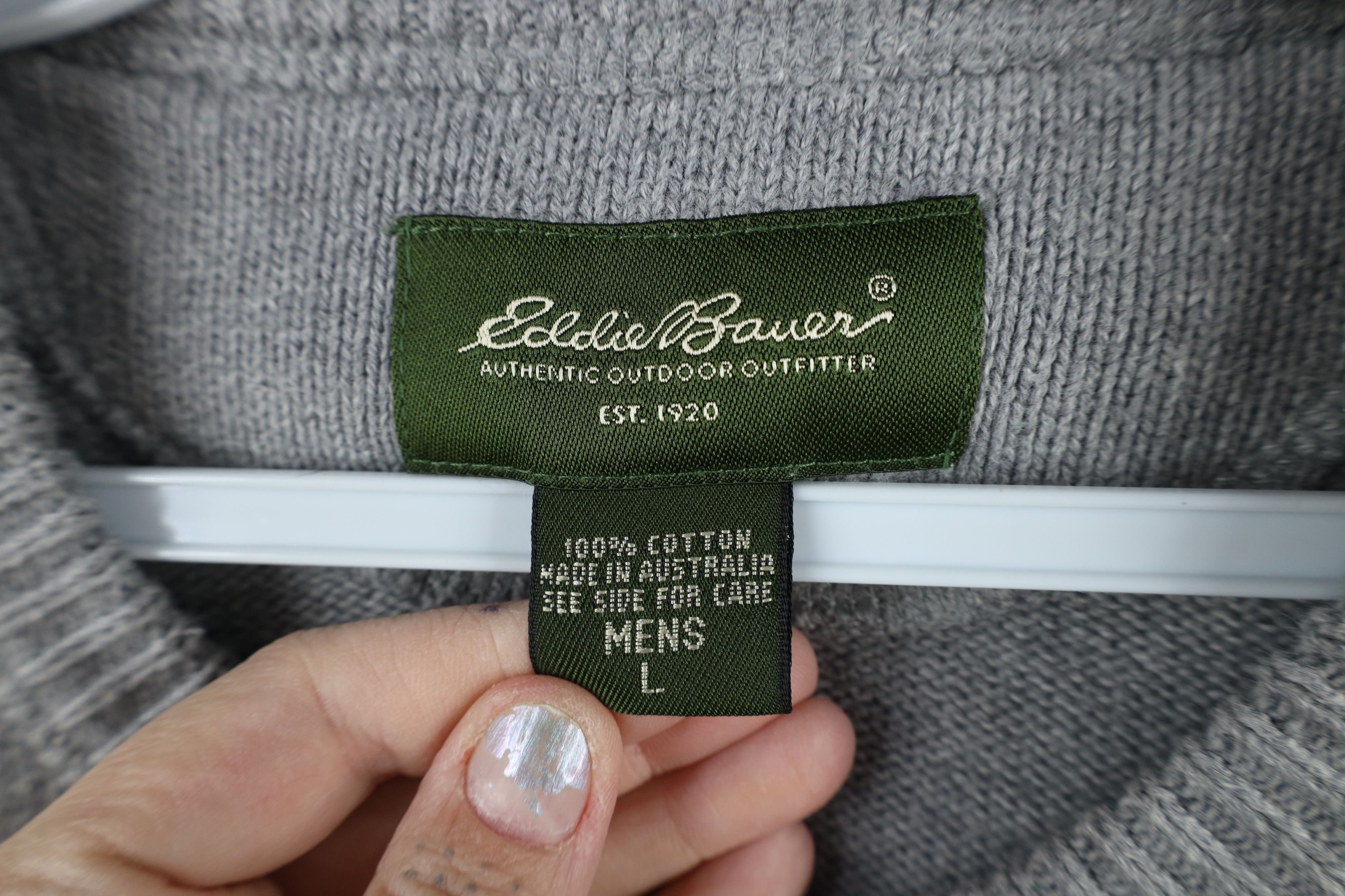 Eddie Bauer × Vintage Vintage 90s Eddie Bauer Heavyweight Cotton Knit Sweater Gray Size US L / EU 52-54 / 3 - 5 Thumbnail
