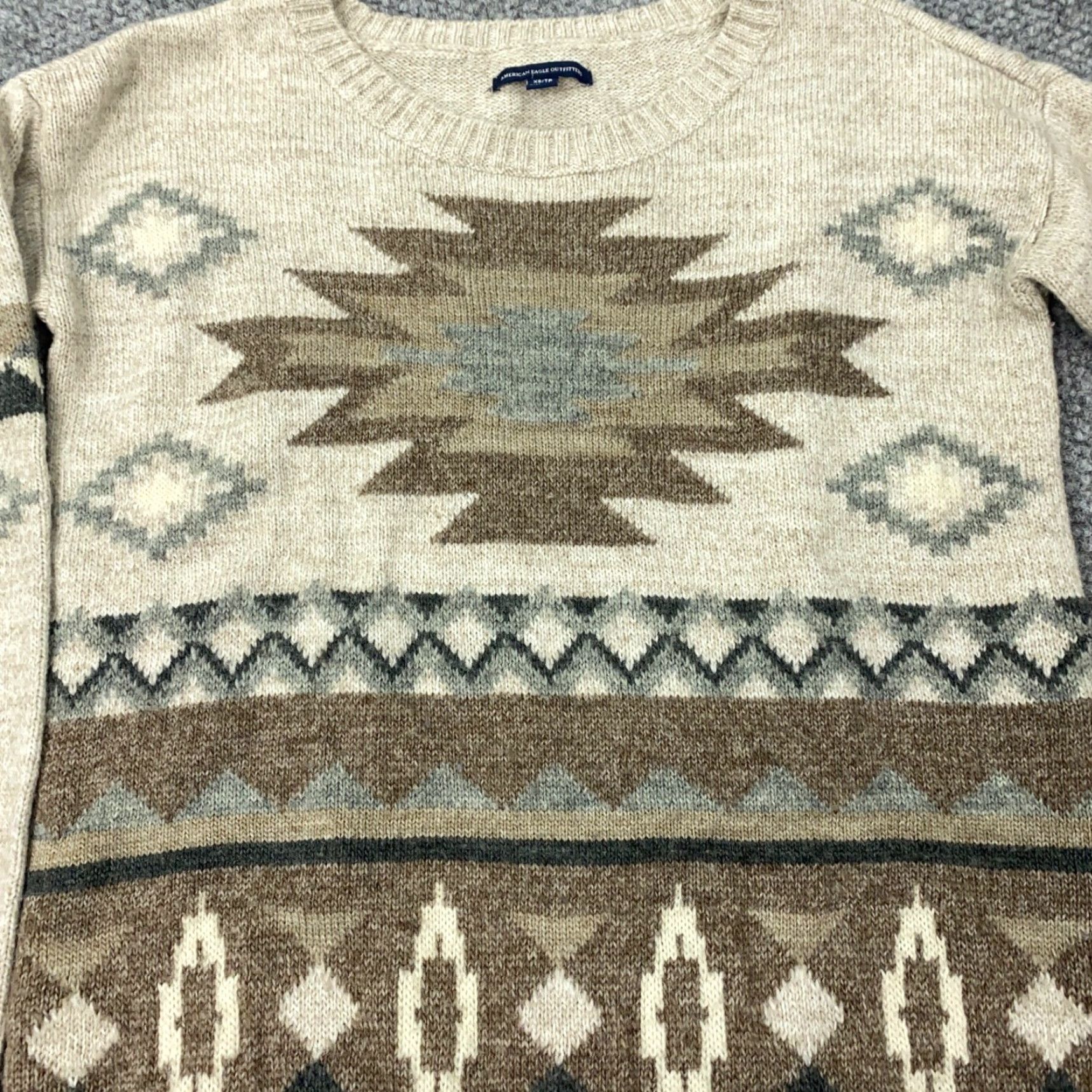 American Eagle Outfitters American Eagle Outfitters Womens Sweater XS Beige Aztec Southwestern Round Neck Size XS / US 0-2 / IT 36-38 - 3 Thumbnail