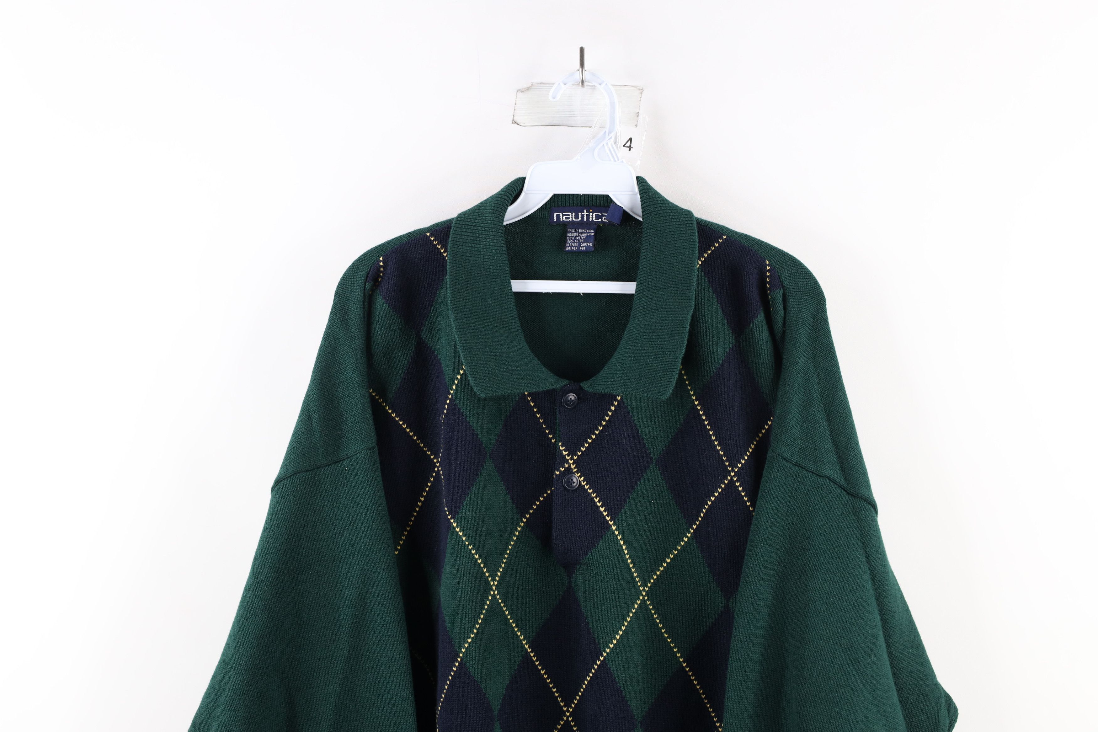 Nautica Vintage 90s Nautica Diamond Knit Collared Pullover Sweater Size US XXL / EU 58 / 5 - 2 Thumbnail