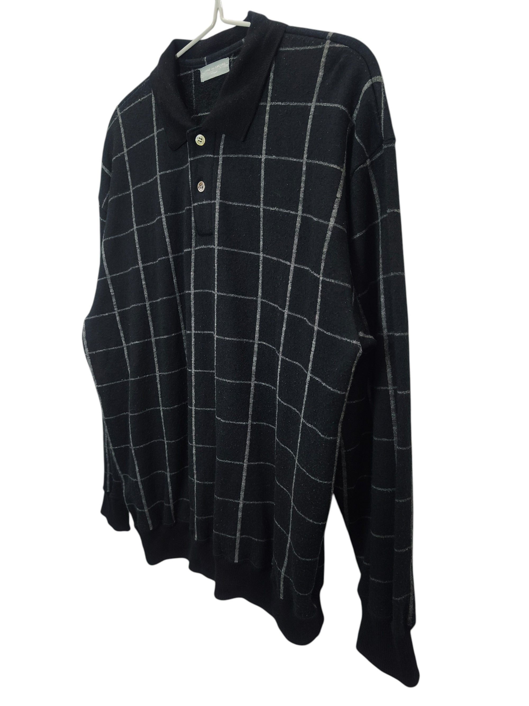 Comme des Garcons Homme Vintage 80's CDGH Checkered Knit Long Sleeve Polo Shirt Size US L / EU 52-54 / 3 - 3 Thumbnail