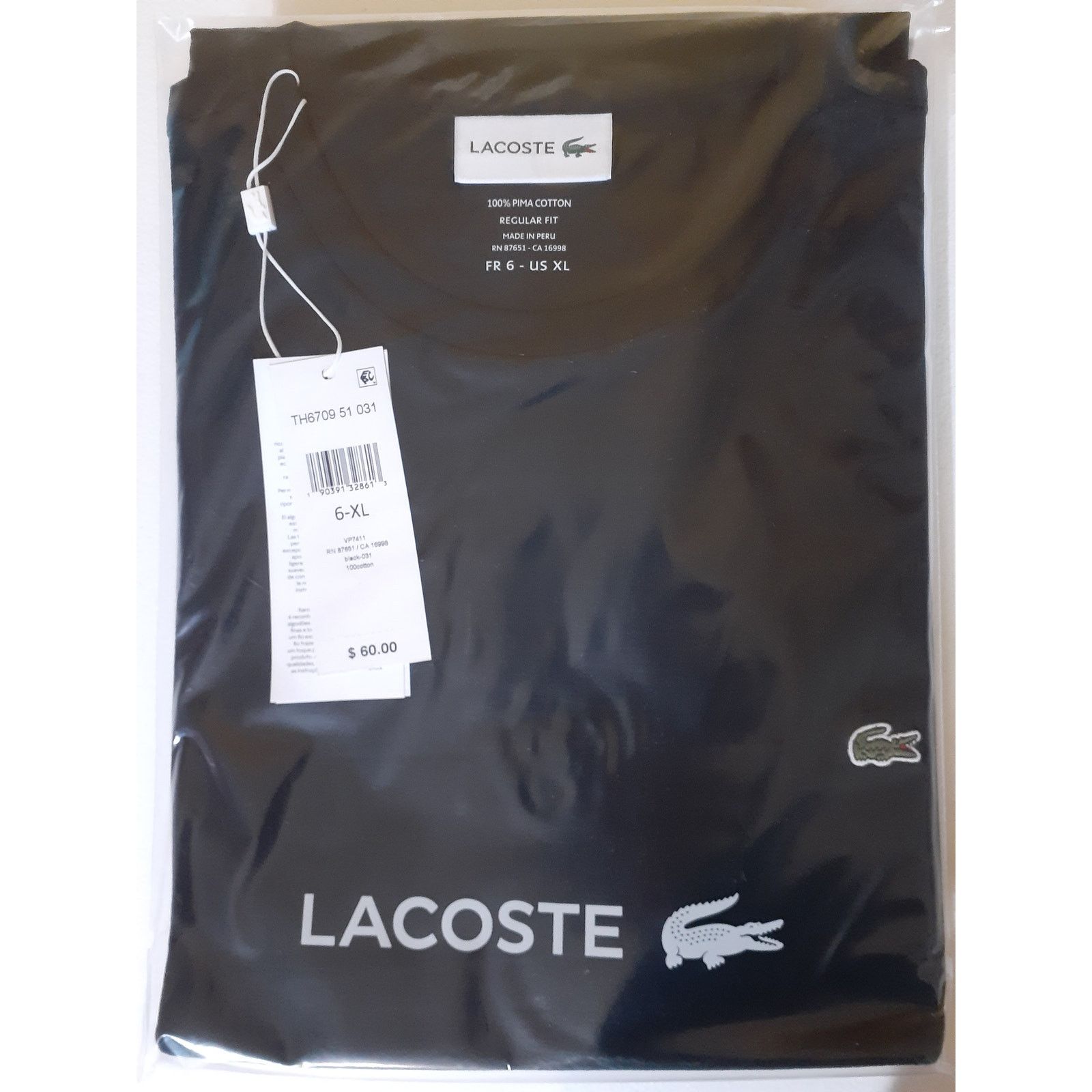 Lacoste Lacoste Men's Cotton Pima Jersey T-Shirt Black X-Large Size US XL / EU 56 / 4 - 2 Thumbnail