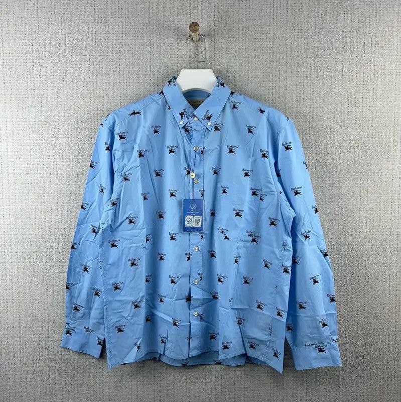 Burberry Burberry Blue Cotton Printed Men's Shirt Size US L / EU 52-54 / 3 - 1 Thumbnail