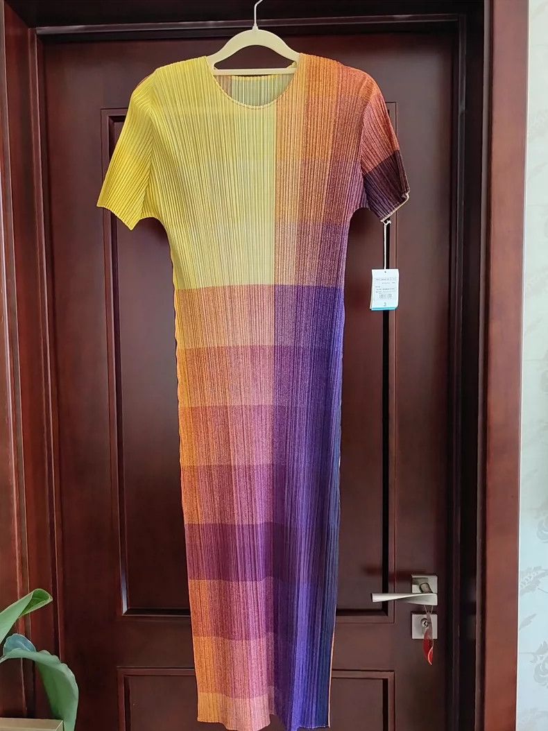 Issey Miyake Issey Miyake size:3 Yellow and purple short-sleeved dress Size S / US 4 / IT 40 - 1 Thumbnail