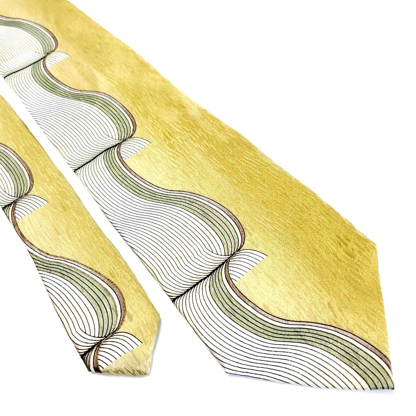Designer Daniel Craig Yellow Ribbon Abstract Print Silk Tie Size ONE SIZE - 1 Thumbnail