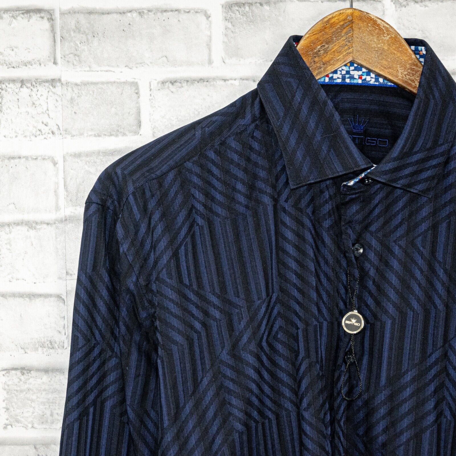 Other BERTIGO Men's Long Sleeve Button up Shirt Blue Geo Stripe Size US L / EU 52-54 / 3 - 4 Thumbnail