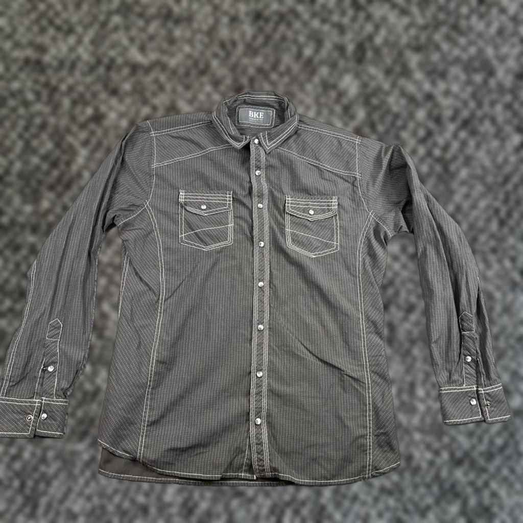 BKE BKE Athletic Fit Pearl Snap Western Shirt Mens L Gray Long Sleeve Cowboy Rodeo Shirt Size US L / EU 52-54 / 3 - 1 Thumbnail