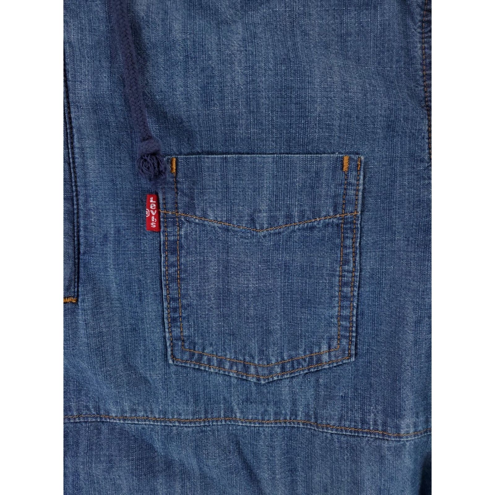 Levi's Levi's 1/4 Zip Hoodie Drawstring Long Sleeve Denim Chambray Mens S Blue Size US S / EU 44-46 / 1 - 2 Thumbnail