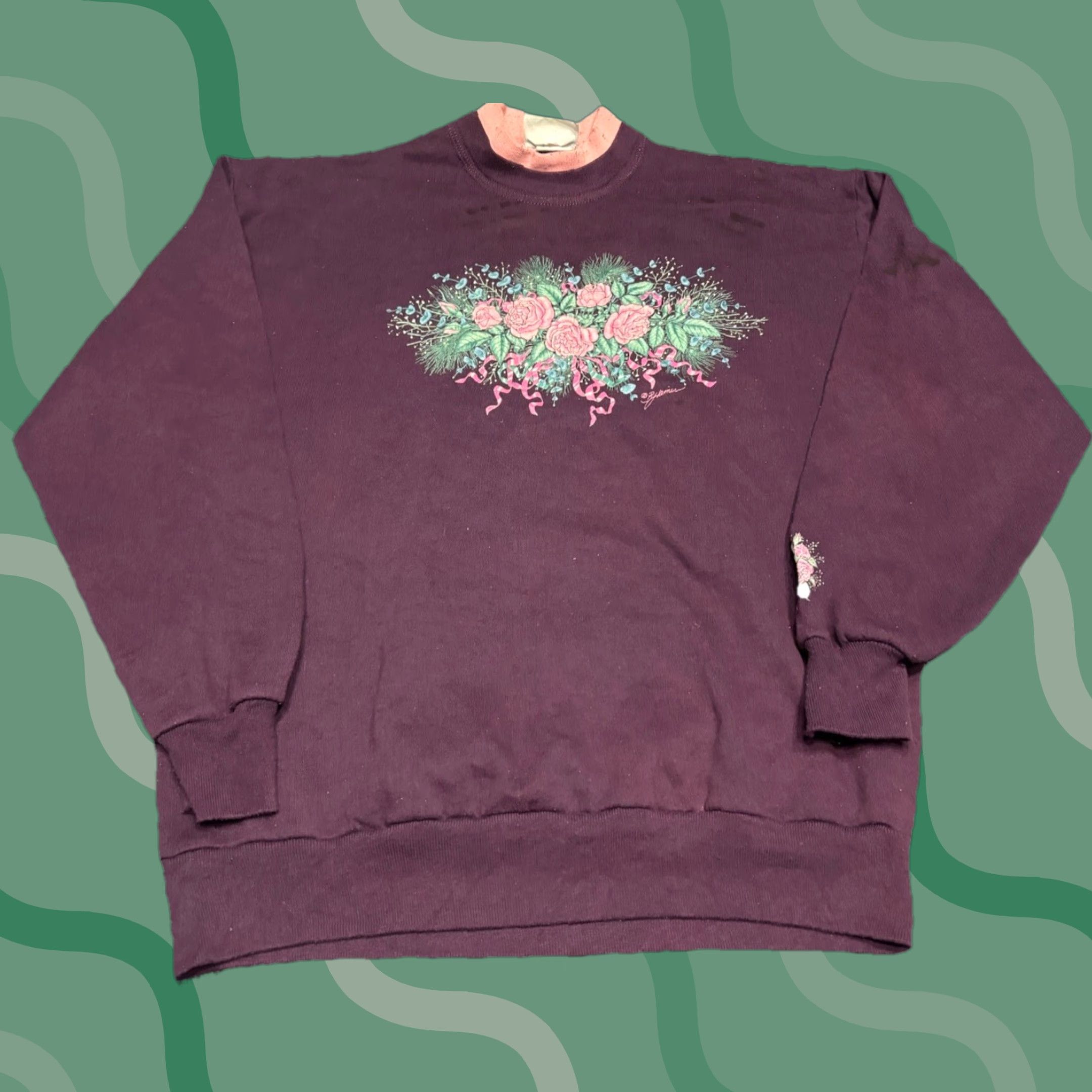 Vintage VINTAGE Morning Sun Sweatshirt Womens XL Purple Floral 90s P4 Pullover Crewneck Embroidered Logo All Seasons Size XL / US 12-14 / IT 48-50 - 1 Thumbnail