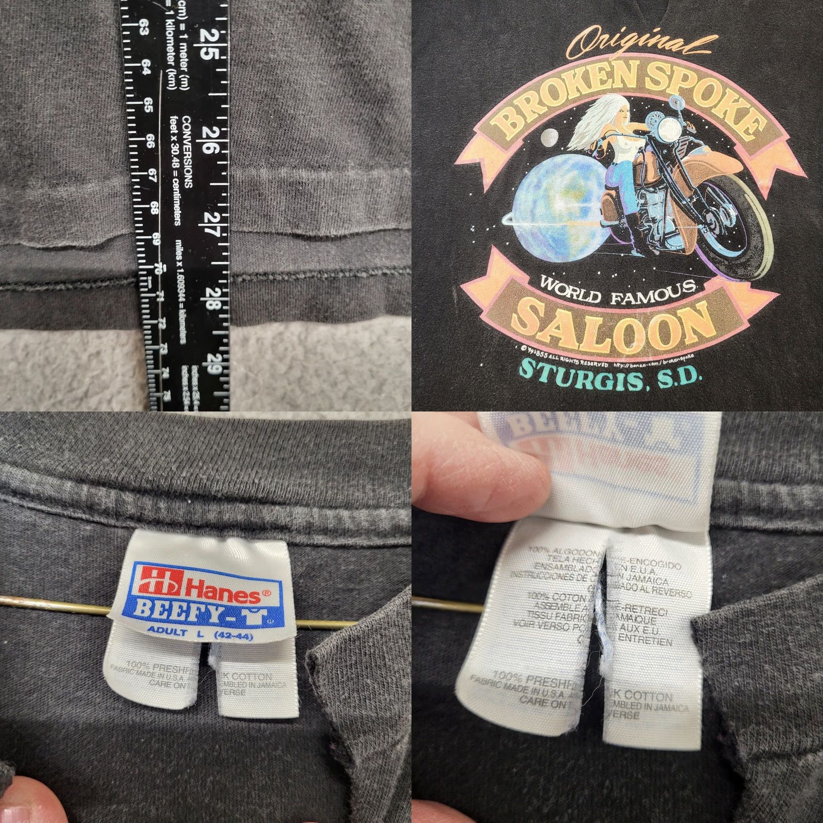 Hanes VINTAGE Hanes Beefy-T T-Shirt Men's Large Black Sturgis 1994 Broken Spoke Saloon Biker Motorcycle Streetwear Shirt Size US L / EU 52-54 / 3 - 8 Thumbnail