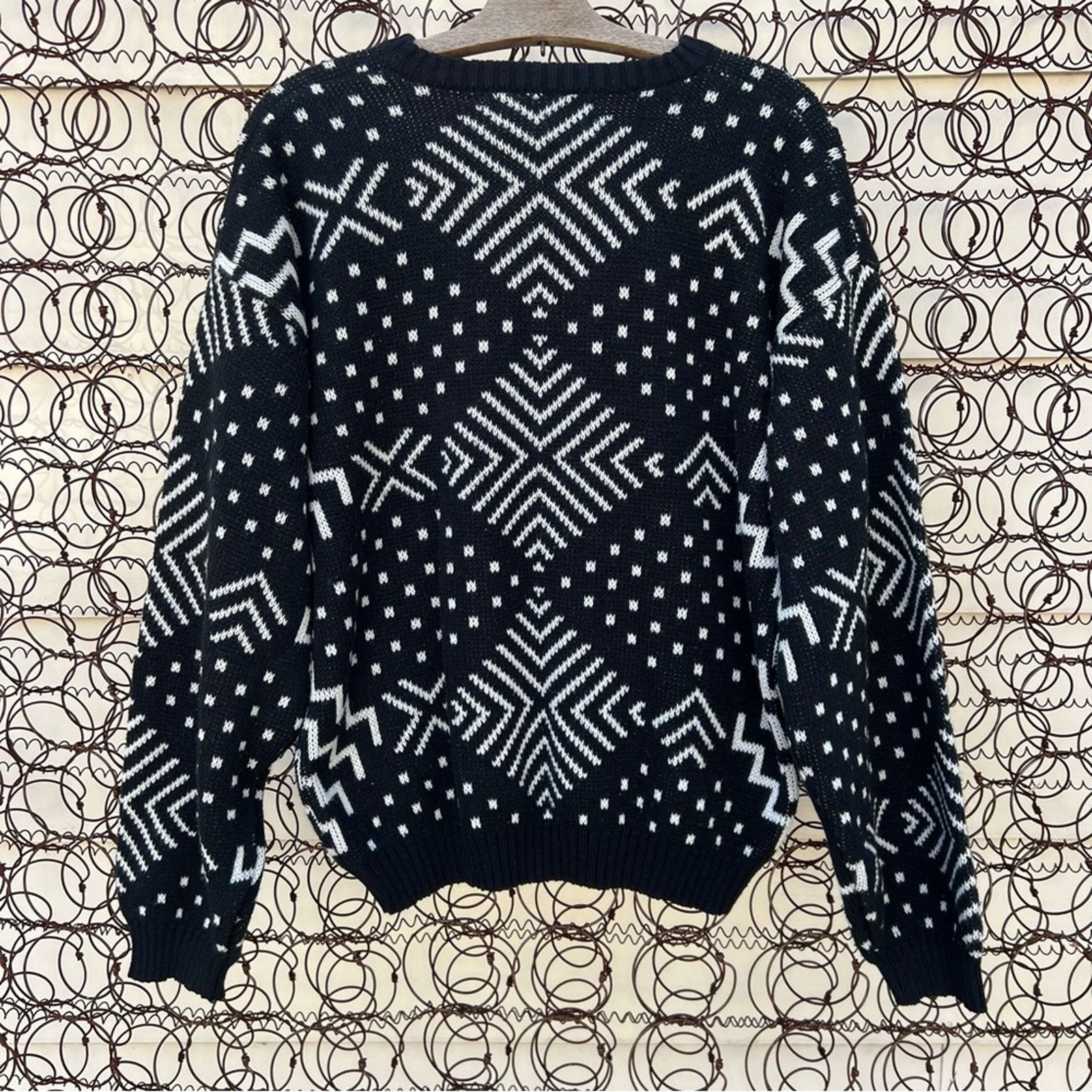 Vintage 80s Sweater Graphix Black White Geometric Diamond Dot Lines Size L / US 10 / IT 46 - 3 Thumbnail