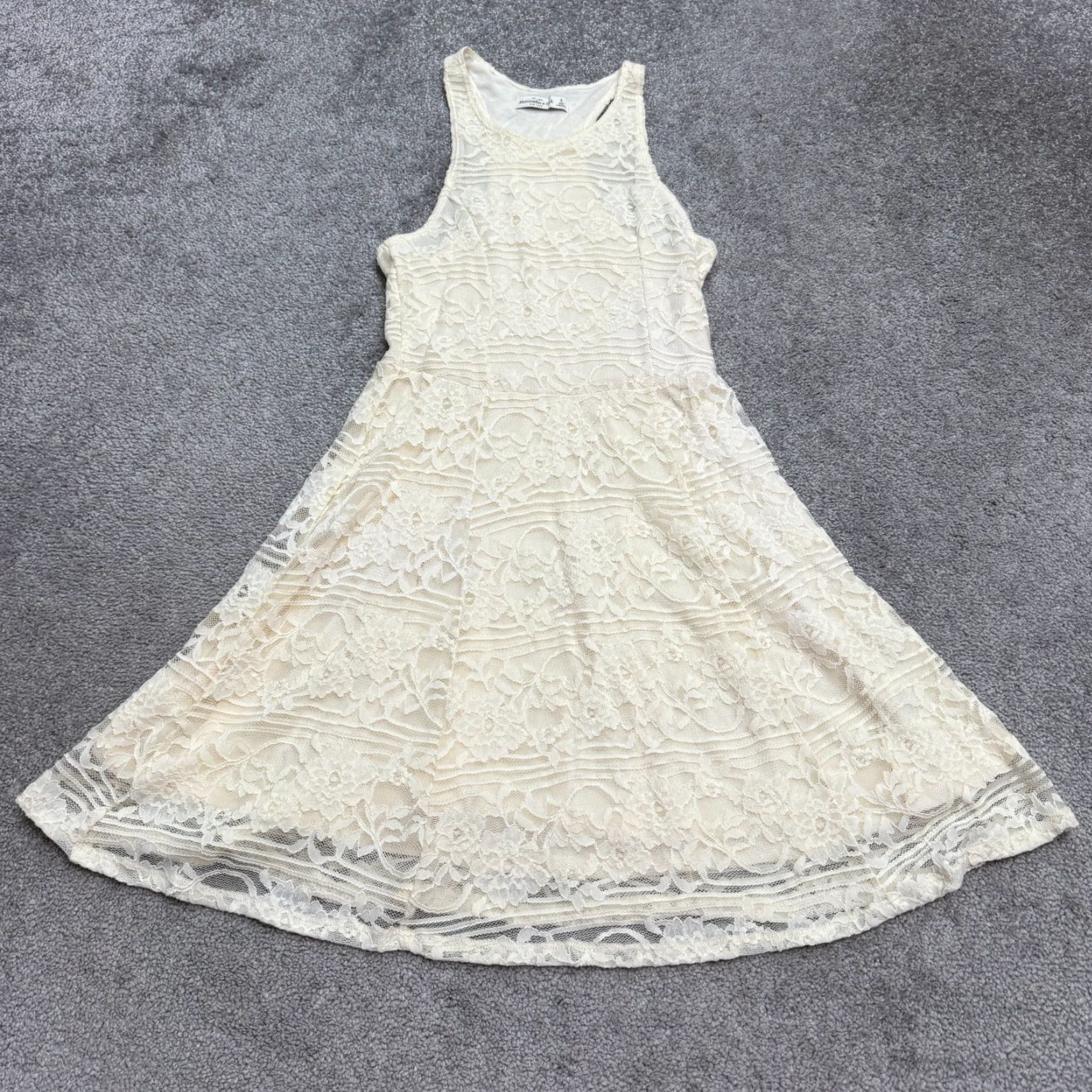 Abercrombie & Fitch Abercrombie & Fitch Lace Floral A-Line Mini Dress Womens Small Ivory Sleeveless Size S / US 4 / IT 40 - 4 Thumbnail