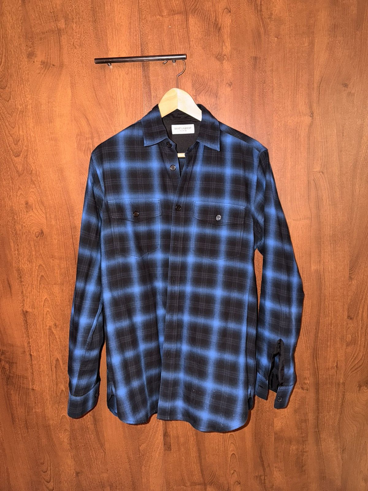 Saint Laurent Paris Saint Laurent Blue/Black shirt Size US S / EU 44-46 / 1 - 1 Thumbnail