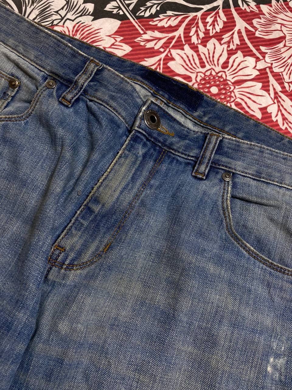 Japanese Brand 💥Vintage Distressed Washed Painted Flared Crash Denim Pants Size US 34 / EU 50 - 3 Thumbnail