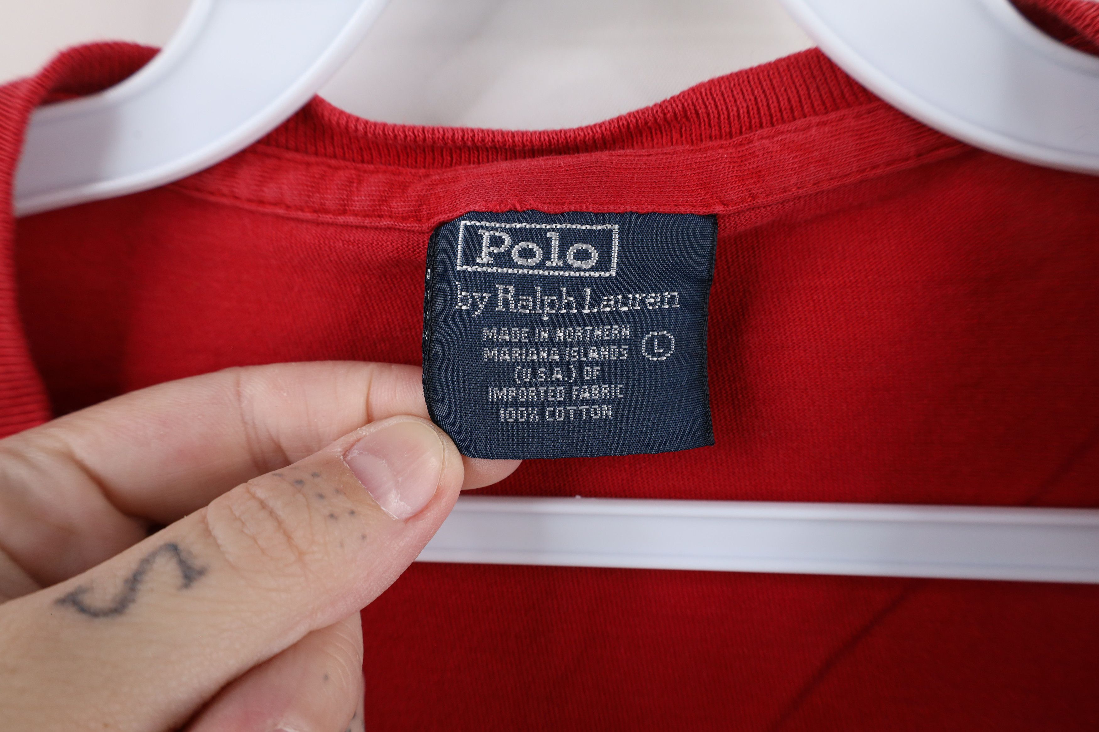 Ralph Lauren × Vintage Vintage 90s Ralph Lauren Short Sleeve T-Shirt Red Cotton USA Size US L / EU 52-54 / 3 - 6 Thumbnail