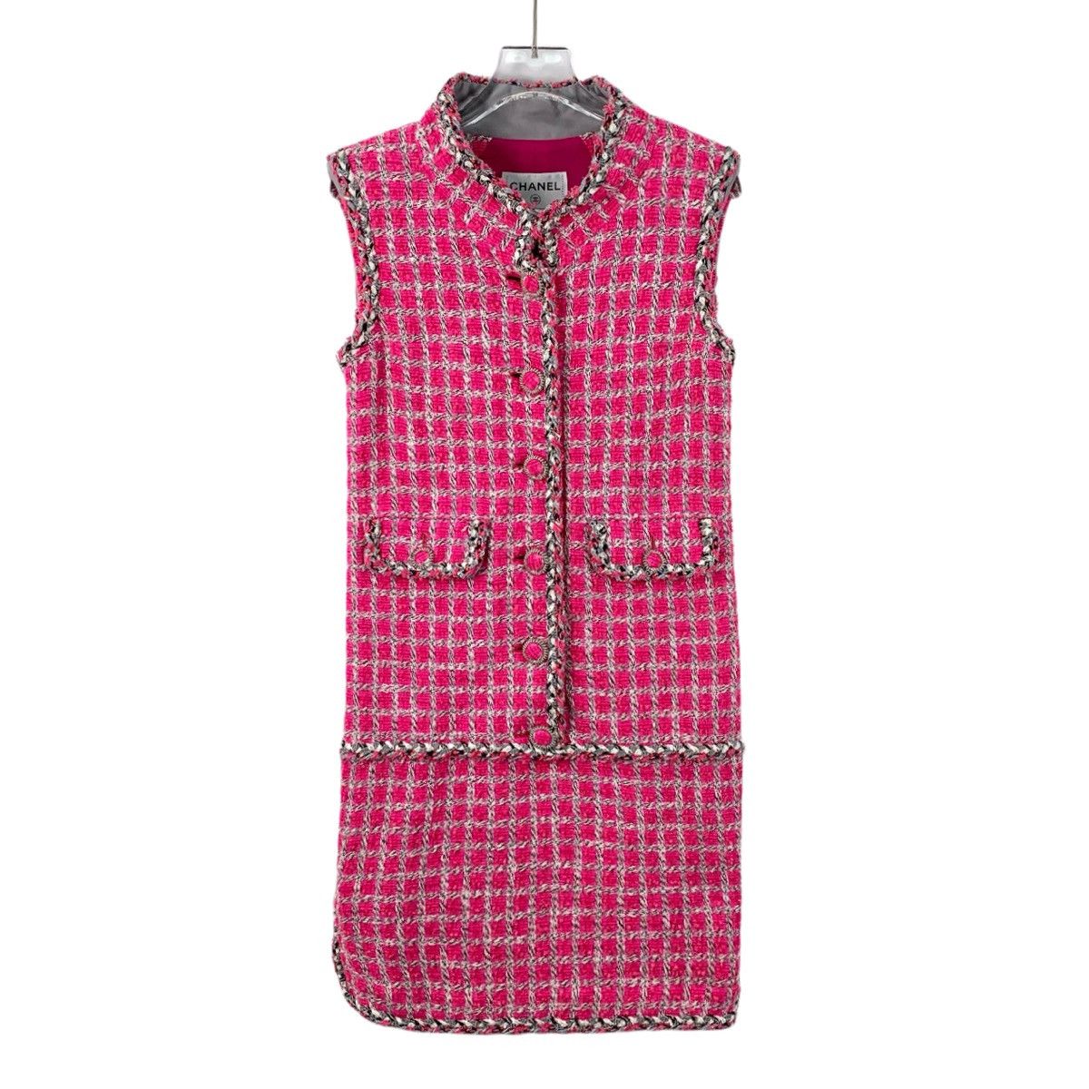 Chanel Chanel Pink Plaid Cotton Sleeveless Woven Tweed Dress K26WX Size XS / US 0-2 / IT 36-38 - 1 Thumbnail