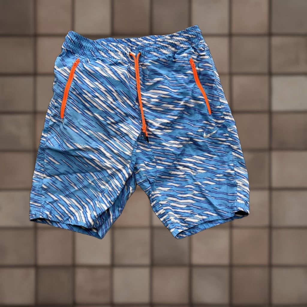Nike Nike Shorts Mens M Blue Wave Print Elastic Waist Pockets Drawstring Athletic Lightweight Size US 31 - 1 Thumbnail