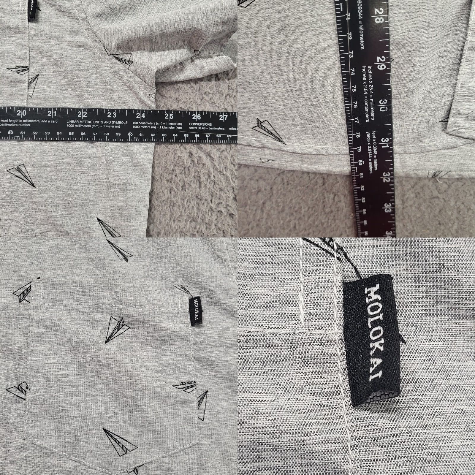 Vintage Molokai Surf Shirt XL Gray Paper Planes Print Button-Up Short Sleeve Mens Size US XL / EU 56 / 4 - 8 Thumbnail