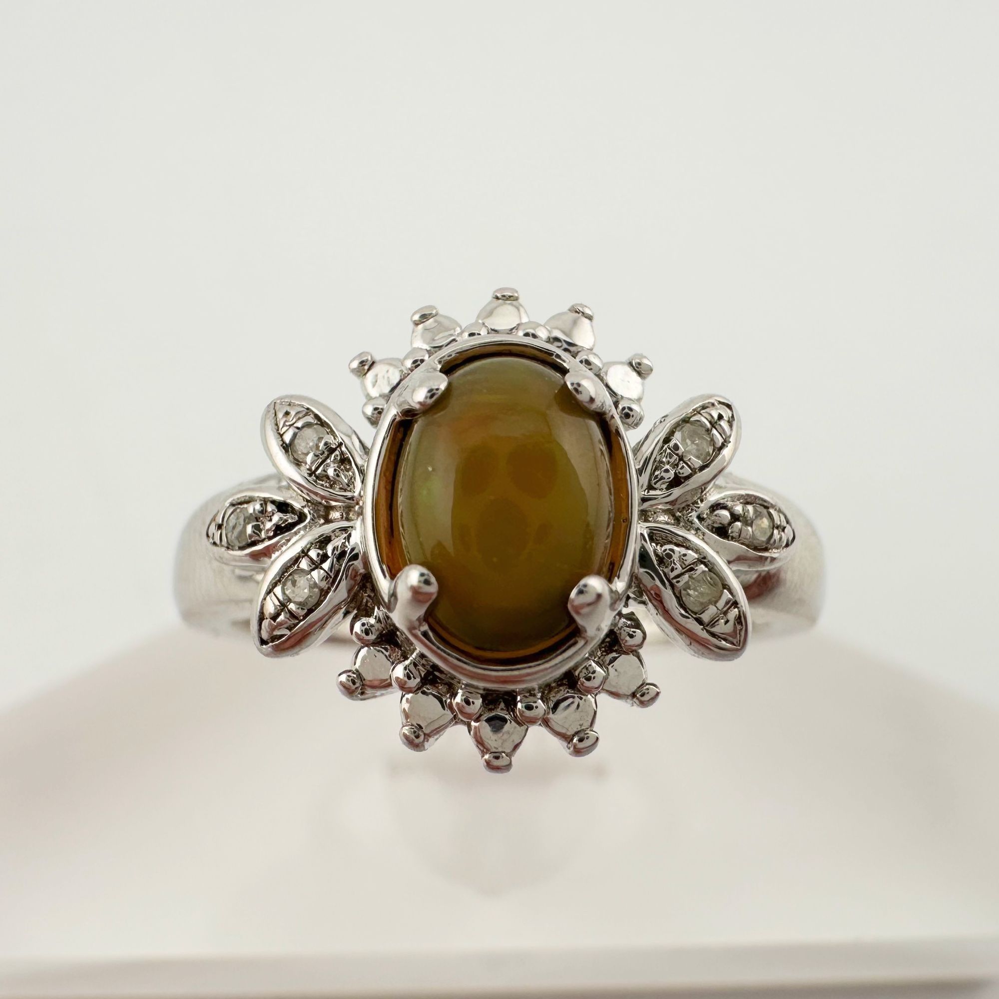 Other Natural Cabochon Australian Opal Ring with Small Diamond Si Size ONE SIZE - 8 Thumbnail