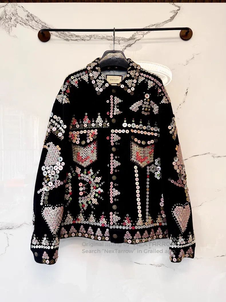 Gucci Guicci Black Corduroy Gem Button Jacket Size US M / EU 48-50 / 2 - 1 Thumbnail