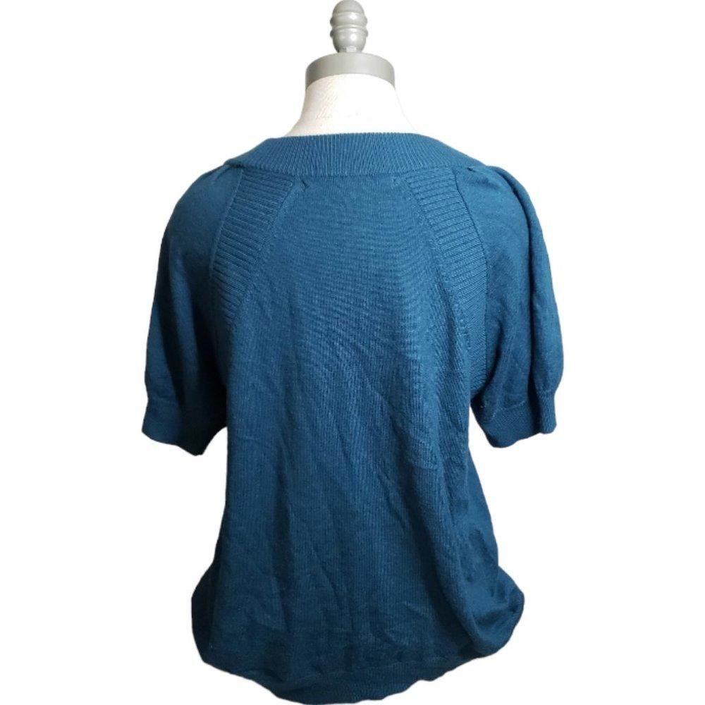 Designer CT871 Rachael Roy Teal Short Sleeve Sweater Size M / US 6-8 / IT 42-44 - 4 Thumbnail