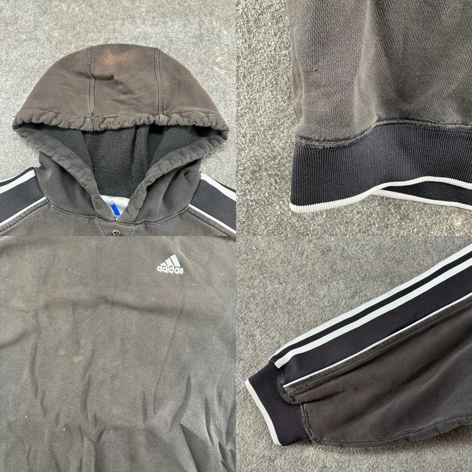 Adidas VINTAGE adidas Hoodie Mens L Black Pullover Stripe Distressed Sun Faded 90s Size US L / EU 52-54 / 3 - 9 Thumbnail
