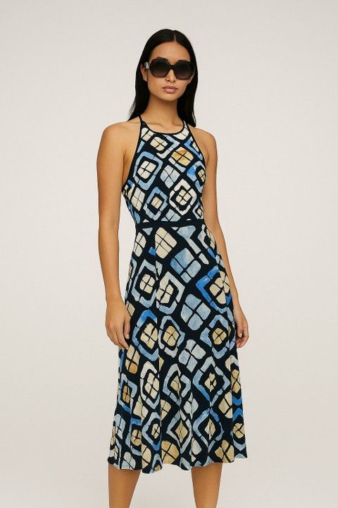 Sachin & Babi Halter Maxi Fit & Flare Black Tan Blue Evening Dress Size M / US 6-8 / IT 42-44 - 1 Thumbnail