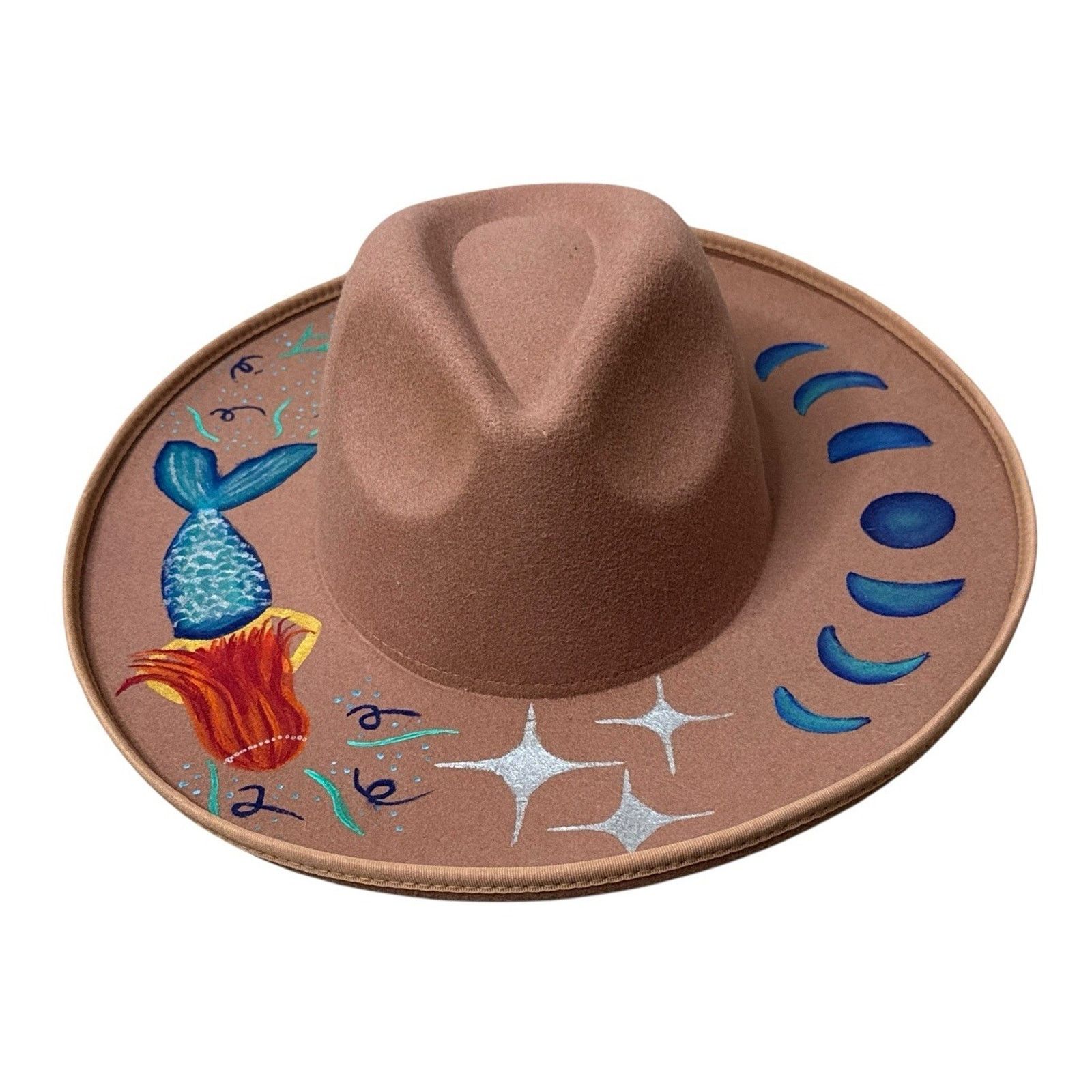 Handmade Handmade Painted Moon Mermaid Rancher Western Hat Whimsical Size ONE SIZE - 2 Thumbnail