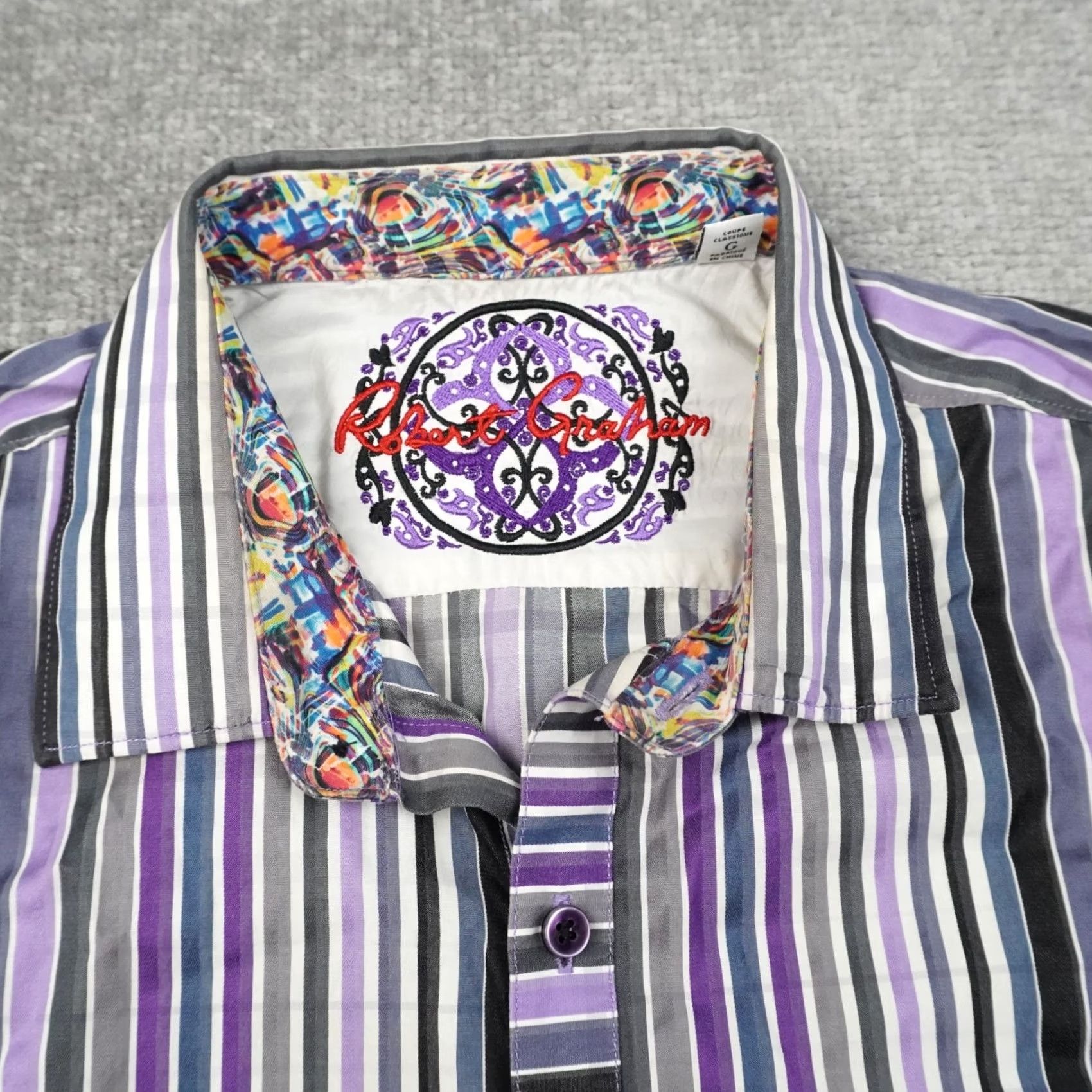 Robert Graham Robert Graham Button-Up Shirt Knowledge Wisdom Purple Long Sleeve L Mens Flip Cuff Striped Cotton Size US L / EU 52-54 / 3 - 7 Thumbnail