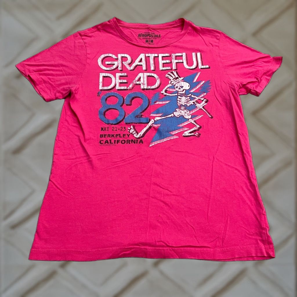 Aeropostale VINTAGE Aeropostale Graphic Band Tee Womens M Pink Round Neck Short Sleeve 80s Music Skull Casual Shirt Size 32" / US 10 / IT 46 - 1 Thumbnail