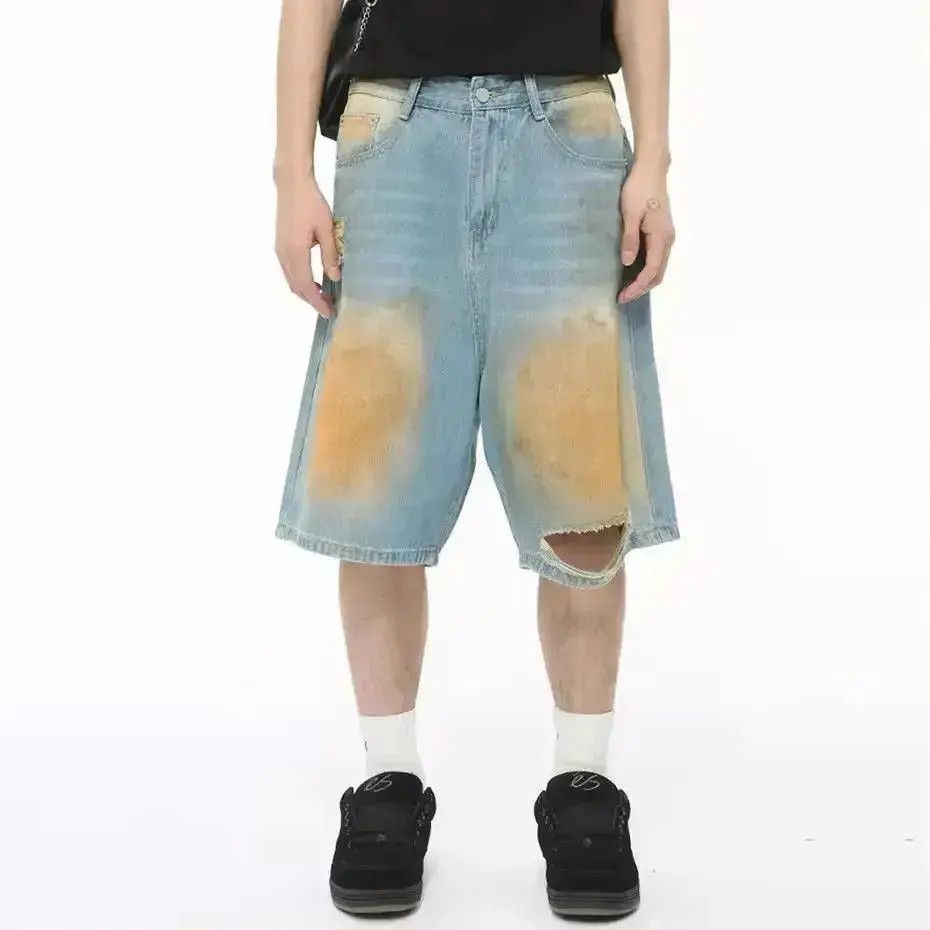 Japanese Brand Design Washed Hole Straight Loose Shorts Jorts y2k Size US 32 / EU 48 - 2 Thumbnail