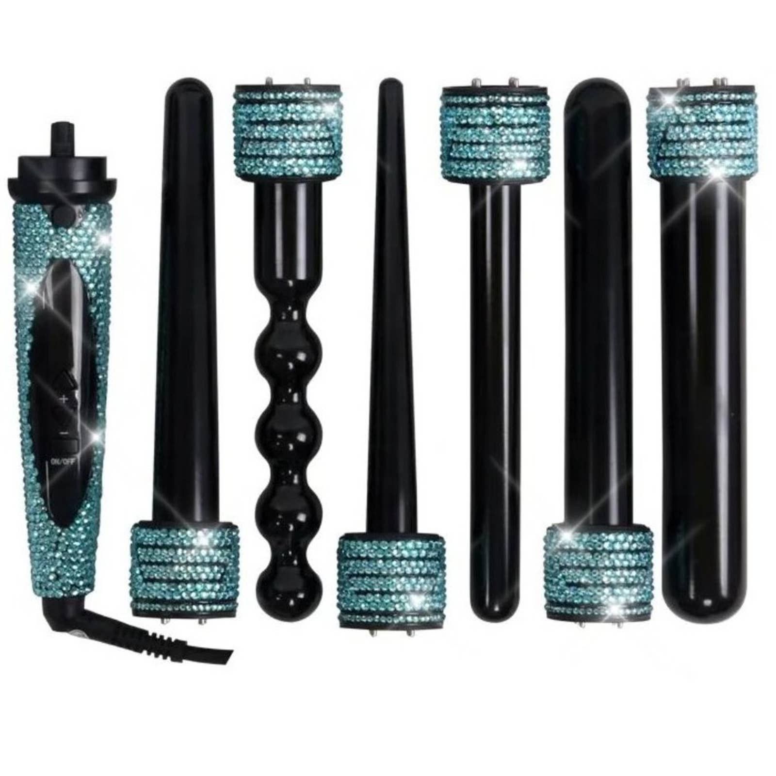 image of NWT Sparkling Crystal Rhinestone Curling Iron Wand +Gift in Blue, Women's