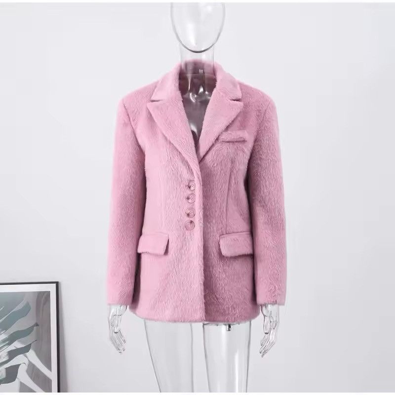 Other Design Plush Fluffy Blazer Pink Elegant Fashion Coat Size M / US 6-8 / IT 42-44 - 3 Thumbnail