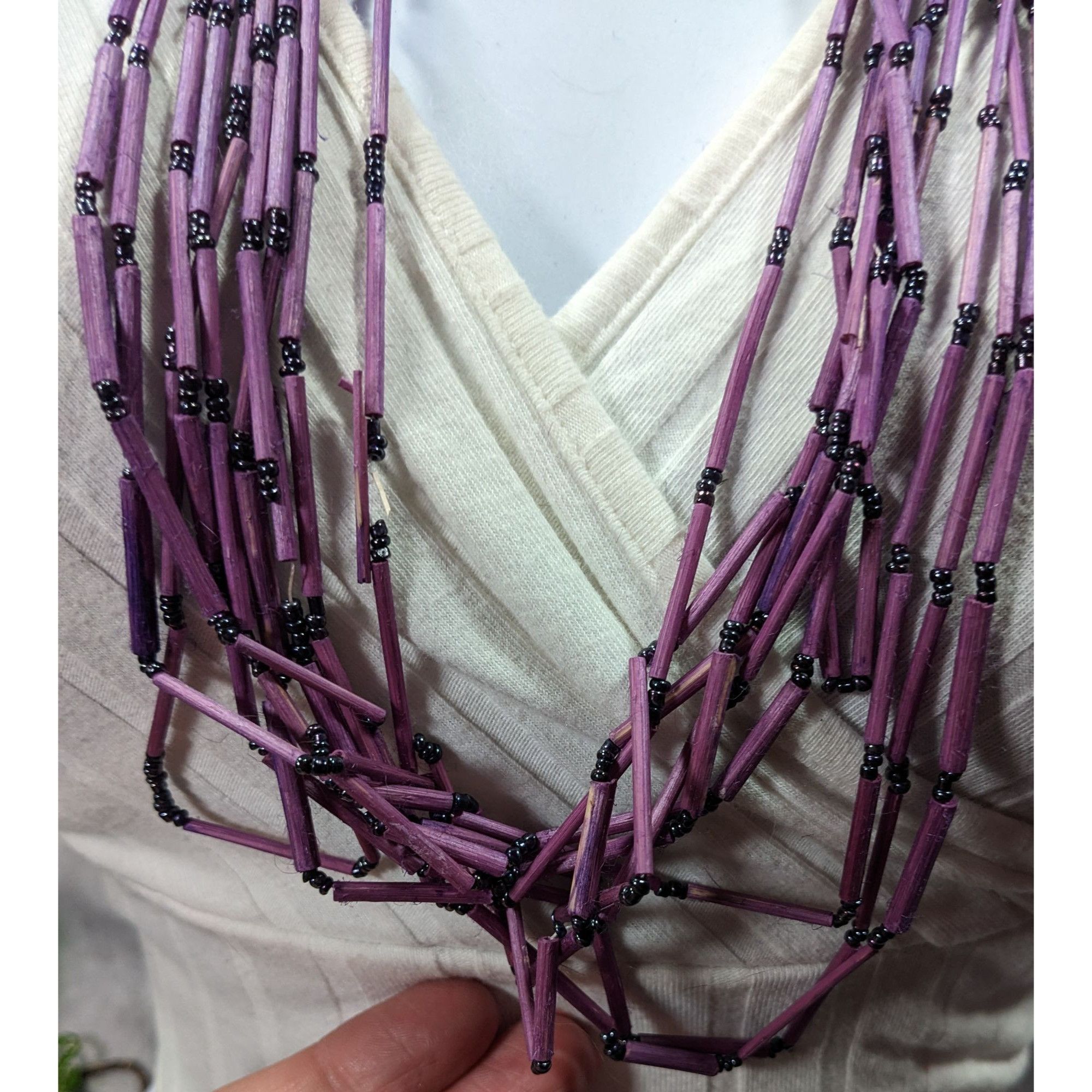 Other Vintage Bohemian Purple Wood And Glass Beaded Multistrand Ne Size ONE SIZE - 9 Thumbnail