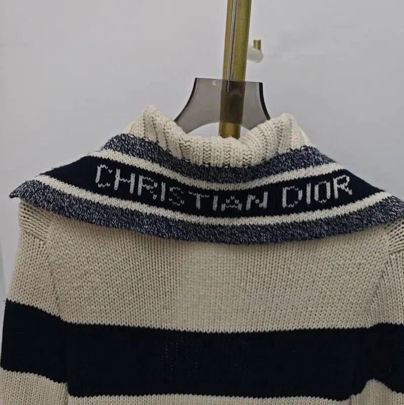 Dior Cream and Navy Striped Wool Long Sweater .