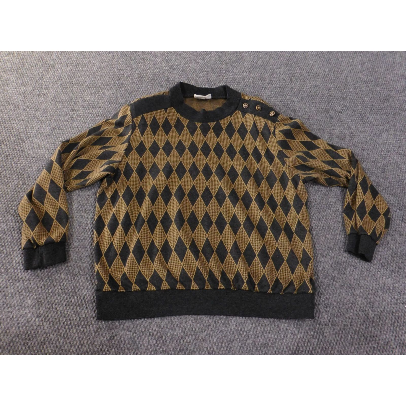 Vintage Alfred Dunner Sweater Geometric Casual Women L Brown USA Shoulder Pads Raglan Crew Neck Pullover Knit Cotton Ramie Vintage: No Size L / US 10 / IT 46 - 2 Thumbnail