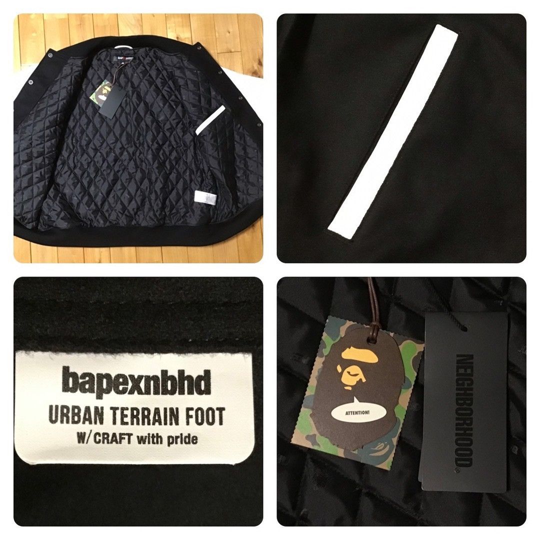 Bape × Neighborhood 🔥2XL🔥 NEIGHBORHOOD × BAPE leather sleeve varsity jacket APE Size US XXL / EU 58 / 5 - 8 Thumbnail