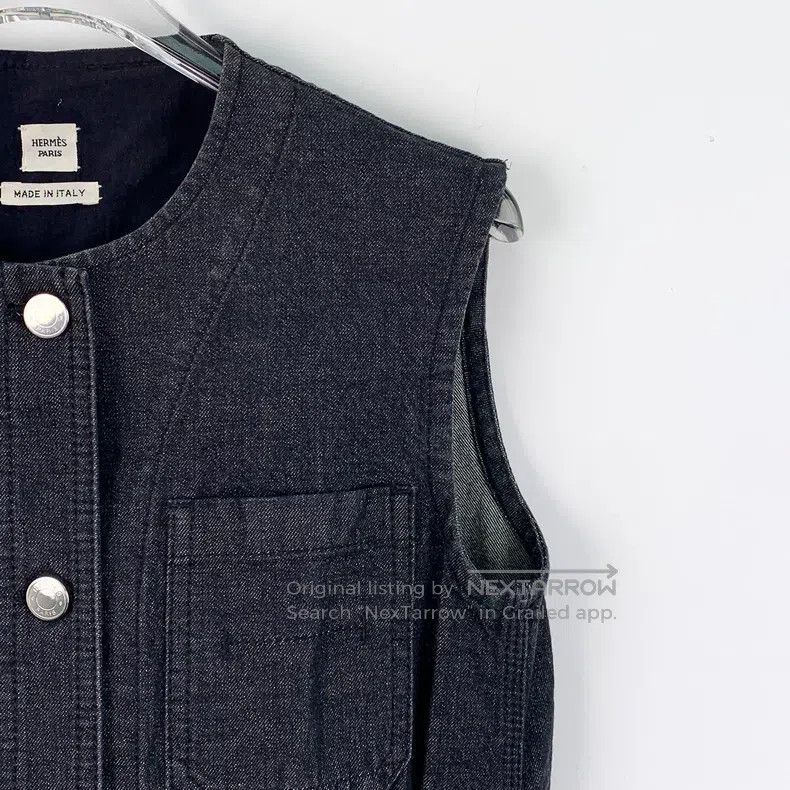 Hermes Hermes Black Denim Round Collar Sleeveless Single Button D Size XXS / US 00 / IT 34 - 3 Thumbnail