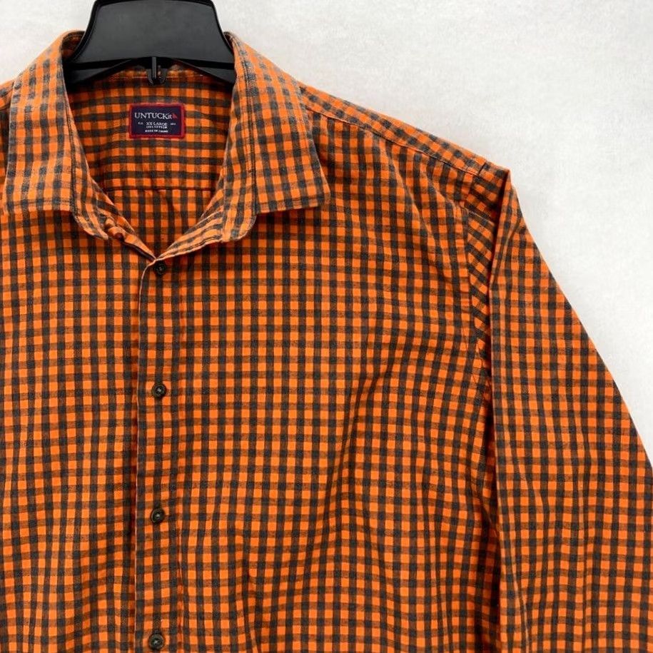 UNTUCKit UNTUCKit Flannel Shirt Mens 2XL Regular Fit Orange Gray Gingham Plaid Camp Shirt Size US XXL / EU 58 / 5 - 2 Thumbnail