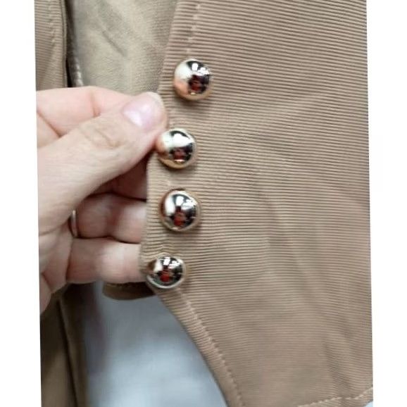 Vintage VINTAGE G2S Blazer Womens Small Tan Cropped Puff Sleeve Studded Open Jacket Size S / US 4 / IT 40 - 2 Thumbnail