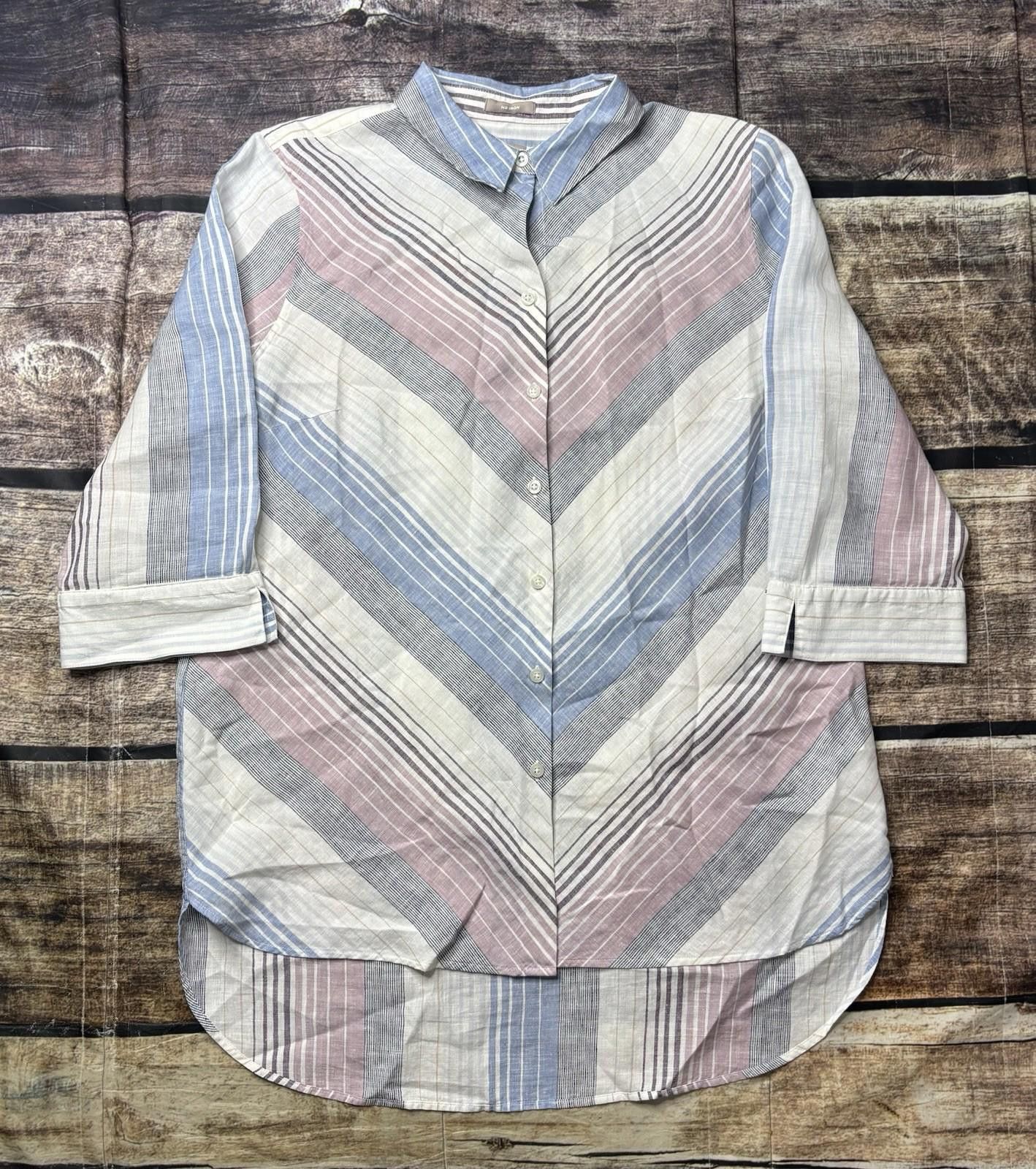 Chicos Chico's Top Womens Size 2 Non Iron Linen Striped Tunic Roll Size XS / US 0-2 / IT 36-38 - 1 Thumbnail